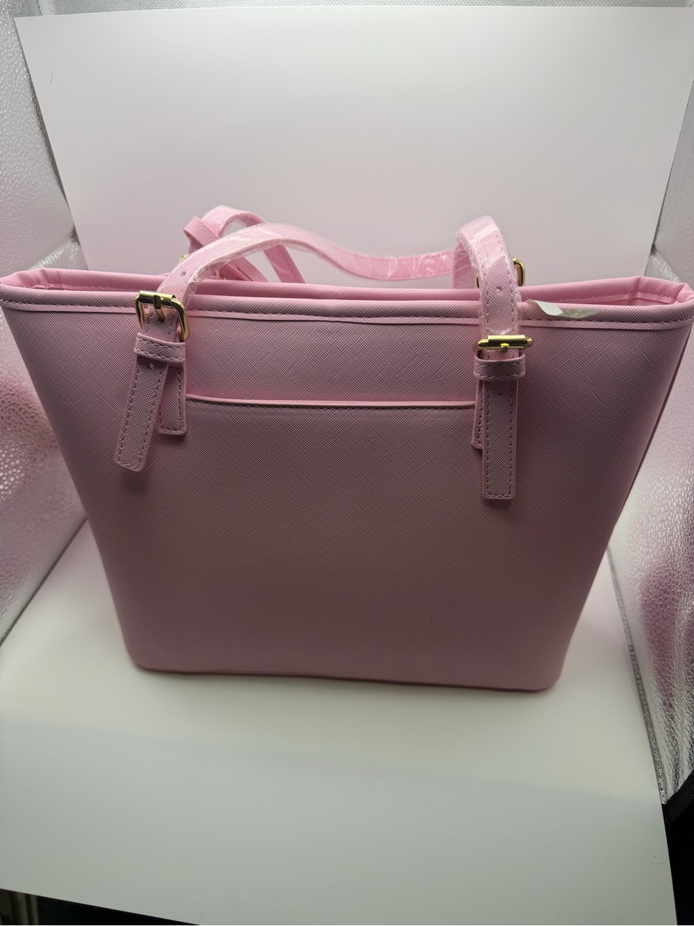 Valentino Orlandi Pink Tote with Matching Pouch and Gold Accents - Picture 2 of 5